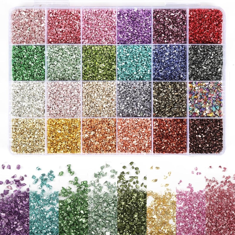 fuceury 24 Colors Crushed Glass for Crafts, Crushed Glass Glitter for Resin Art Broken Glass Pieces for Crafts Resin Accessories - Image 1